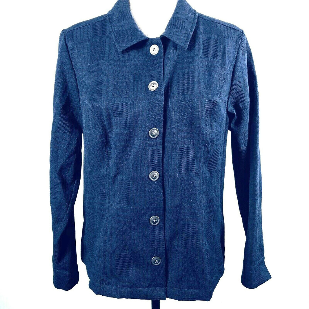 Women's Embroidered Button Blazer Jacket Navy P/L